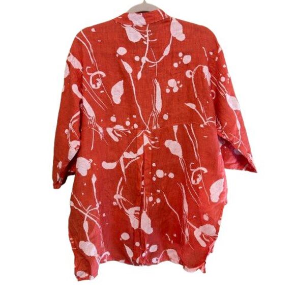Lands Downunder 100% Linen Button Up Tunic Top Womens Medium Abstract  Artsy - Picture 3 of 9